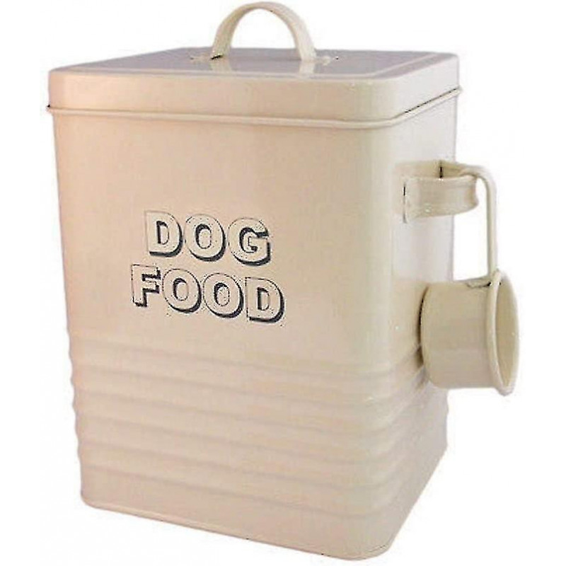 Boîte de stockage de nourriture pour chiens à la crème avec cuillère, acier (1pc-couleur crème)