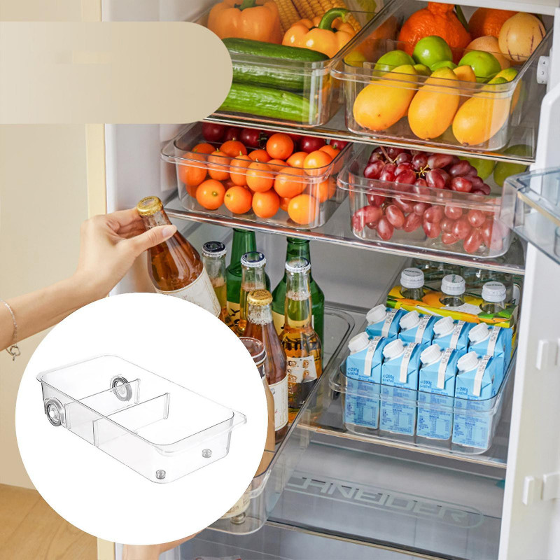 Fridge Drawers Food Containers with Wheels Stackable Cabinet Freezer Drawer Pull Out Fridge Organizer Pantry Storage Box