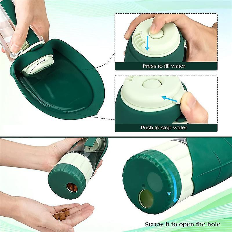 Dog Water Bottle, Portable Dog Pet Water Dispenser With Drinking Cup And Food Container Leak Proof