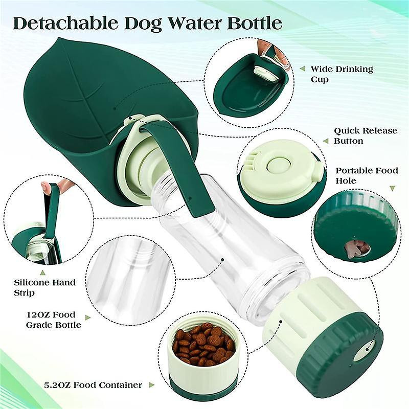 Dog Water Bottle, Portable Dog Pet Water Dispenser With Drinking Cup And Food Container Leak Proof