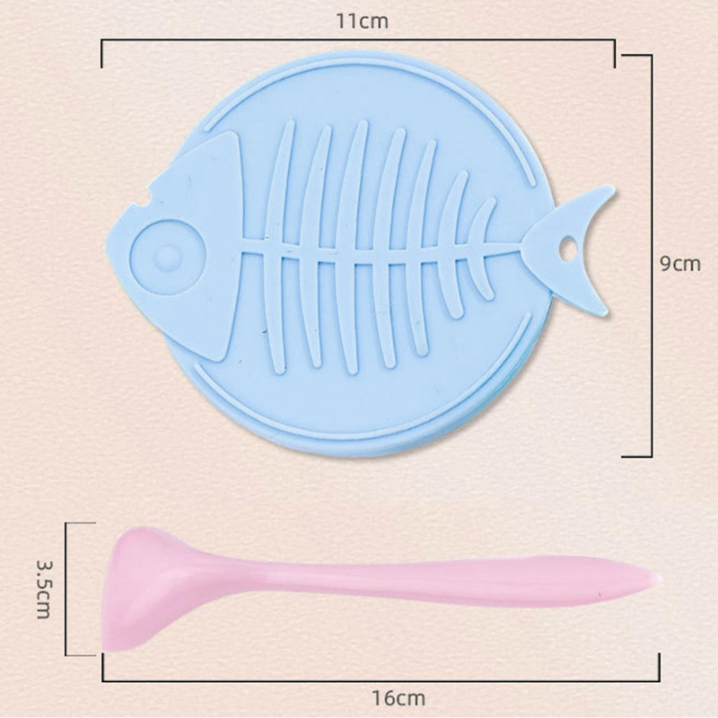 Pet Food Can Lid with Spoon Fish-bone Shaped Cat Can Cover Fresh-keeping Silicone Cover for Dog Wet