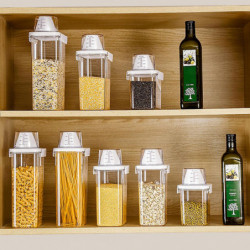 Transparent Grain Storage Box with Measuring Cup Durable Moisture-Proof Sealing Cans for Cereal Mung Beans