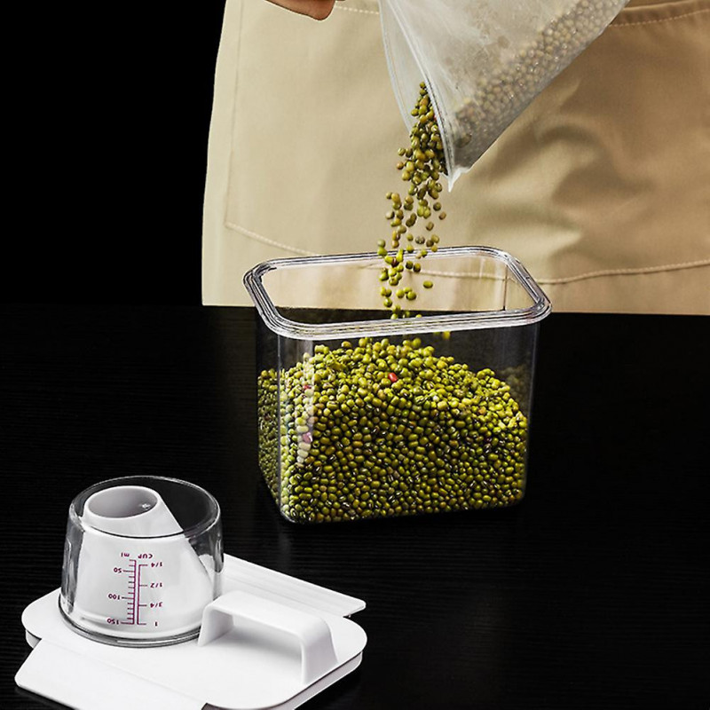 Transparent Grain Storage Box with Measuring Cup Durable Moisture-Proof Sealing Cans for Cereal Mung Beans