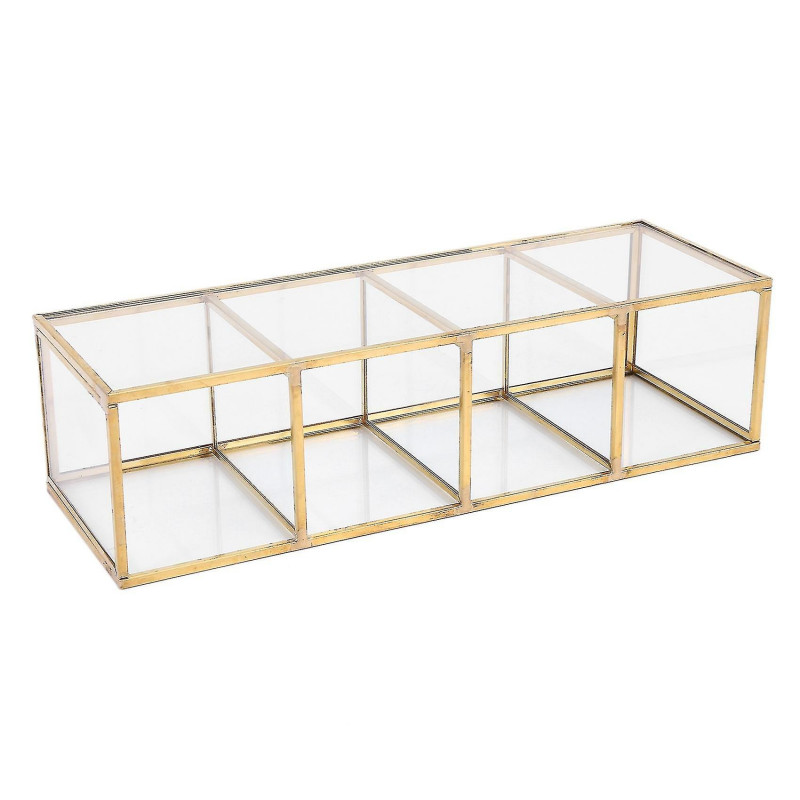 Nordic Gold Grid Glass Flip Storage Tank Box Luxury Modern Cosmetics Storage Box Container -landsca