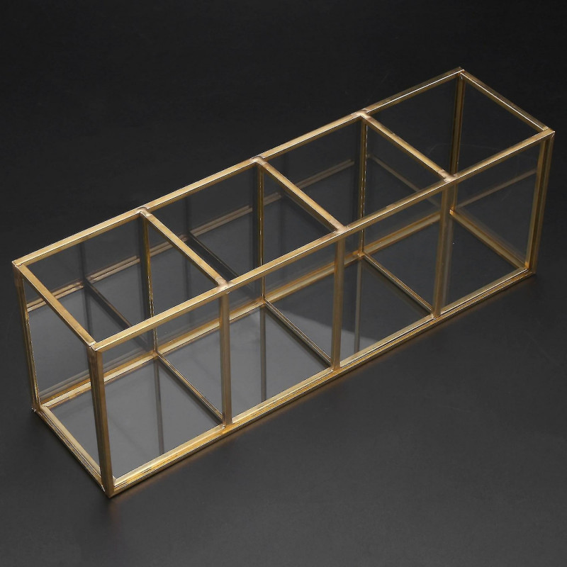 Nordic Gold Grid Glass Flip Storage Tank Box Luxury Modern Cosmetics Storage Box Container -landsca