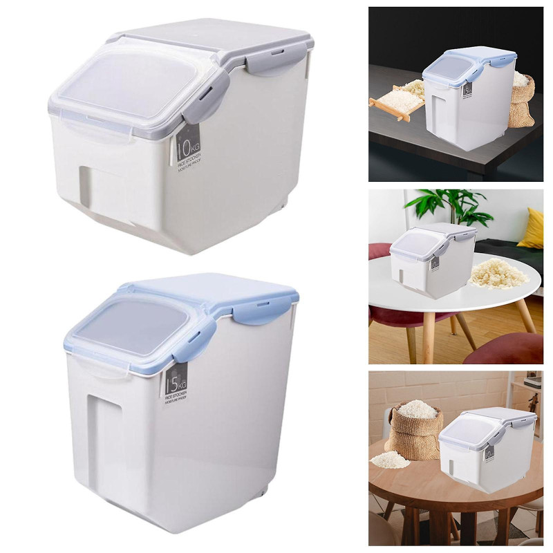 2x Riz Seau de stockage Food Grain Seal Verrouillage Couvercle Organisateur Ustensiles