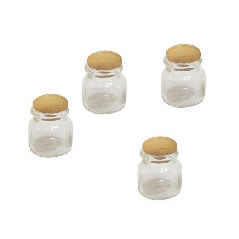 4x 1/12ème maison de poupées pot de nourriture miniature avec couvercle en bois pour la décoration de la cuisine
