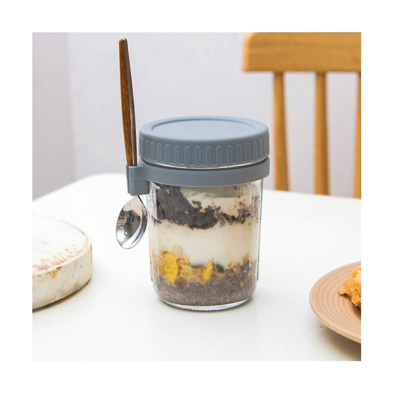Reusable Overnight Oat Jar, Sealed Storage with Measuring Markers, Spoon for Salads, Yogurt, Oatmea