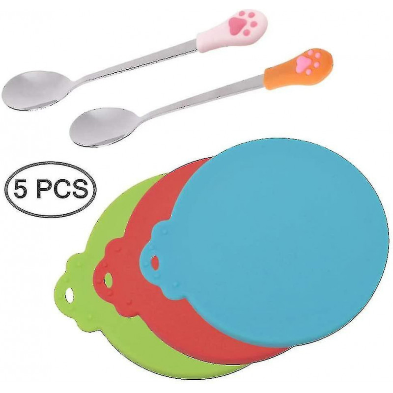 Senhai, Silicone Covers For Pet Cans And 2 Spoons, Food Lids And Spoons For Dogs