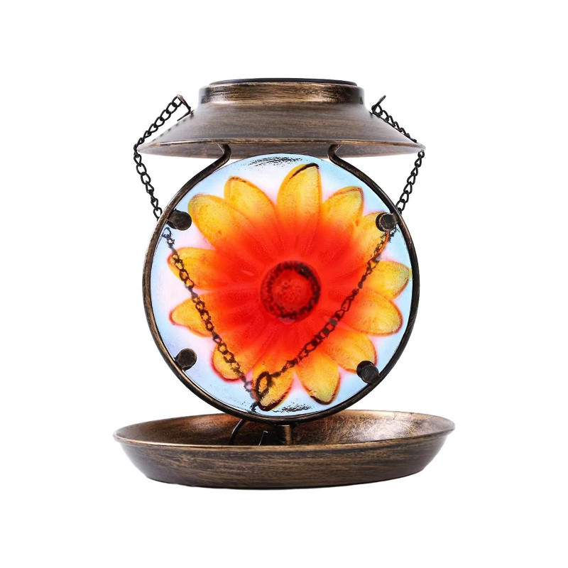 2 In 1 Bird Feeder With Solar Street Lamp Waterproofing Garden Birdhouse Metal Tray