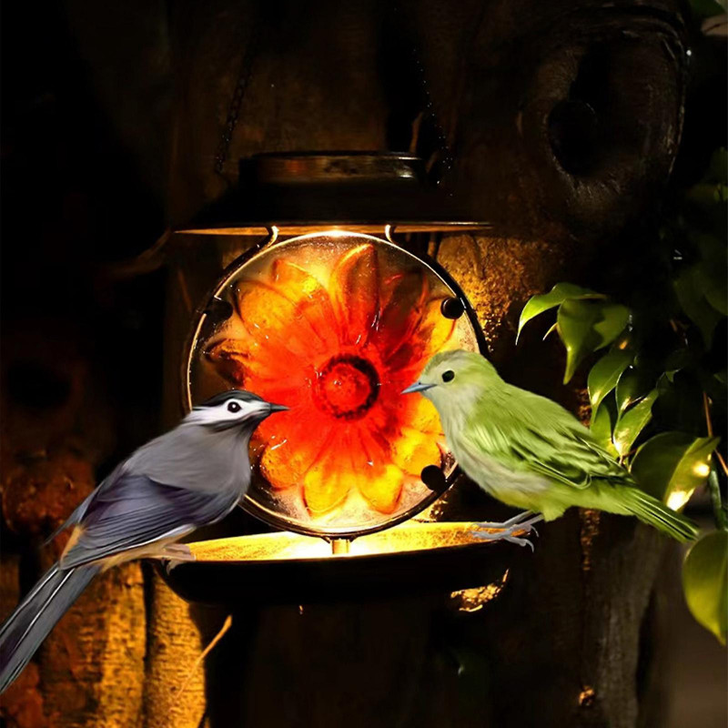 2 In 1 Bird Feeder With Solar Street Lamp Waterproofing Garden Birdhouse Metal Tray