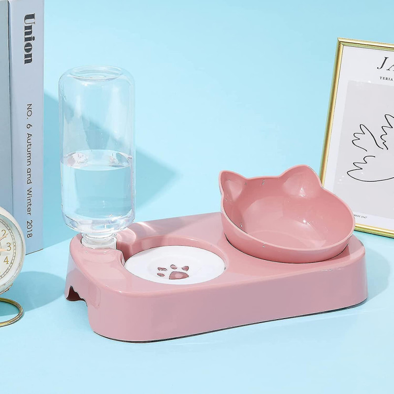 Cute Food Bowl And Water Bowl Set For Cats.tilted Raised Cat Food Bowl