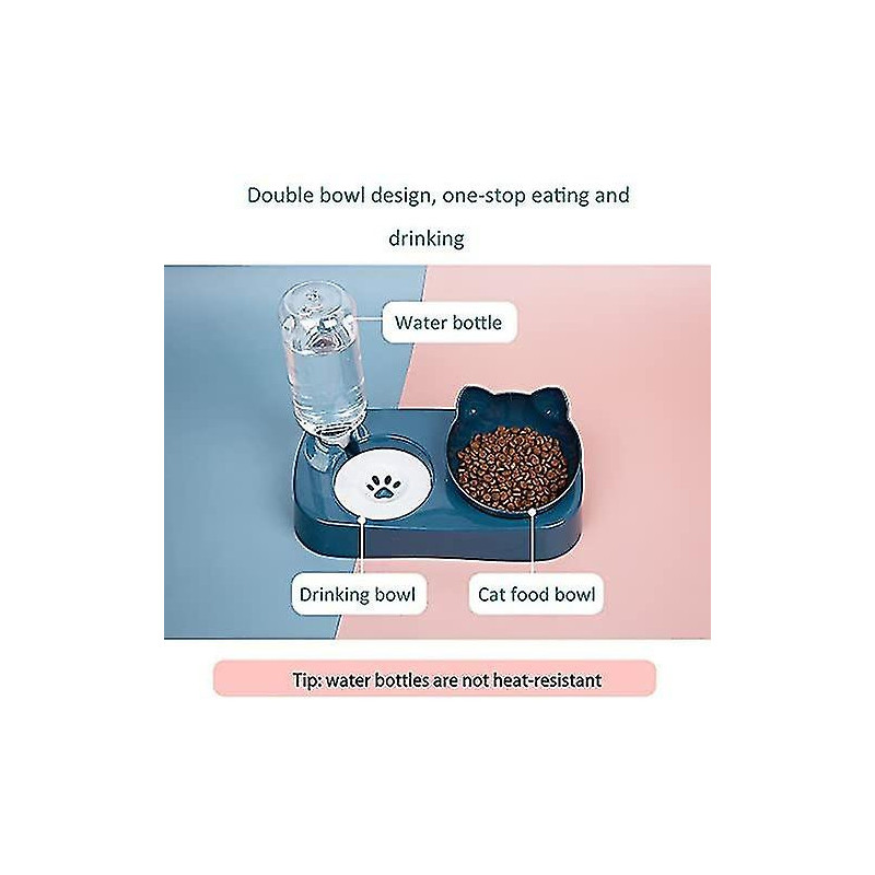 Cute Food Bowl And Water Bowl Set For Cats.tilted Raised Cat Food Bowl