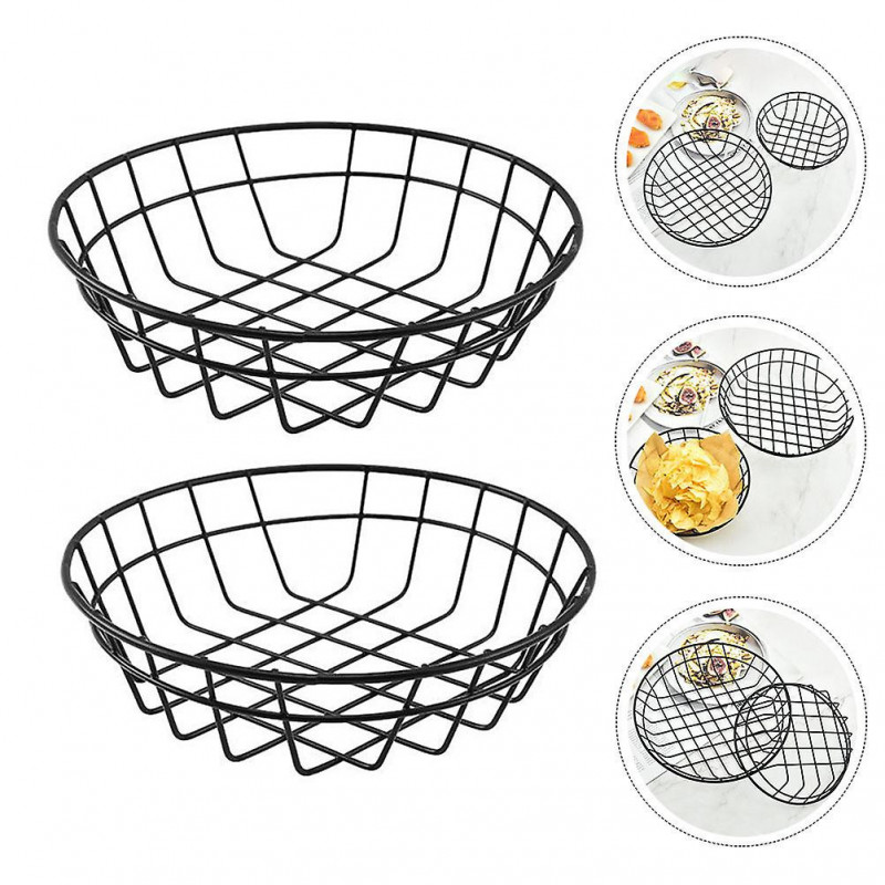2Pcs Simple Iron Storage Basket Fruit Dessert Snacks Basket Kitchen Food Container