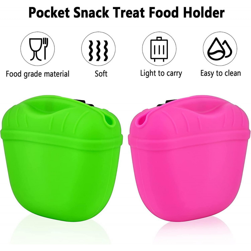 Dog Treat Pouch, 2pcs Acsergery Silicone Dog Training Bag Portable Pet Feeding Bag Gift