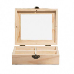 Wooden Tea Bags Storage Box Container With Glass Top 15x13x5cm 4 Sections