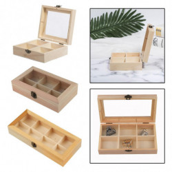 Wooden Tea Bags Storage Box Container With Glass Top 15x13x5cm 4 Sections