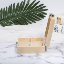 Wooden Tea Bags Storage Box Container With Glass Top 15x13x5cm 4 Sections