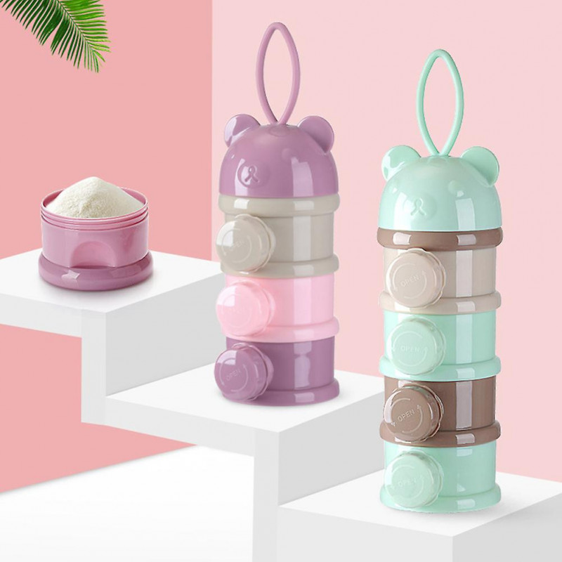 Cartoon Milk Powder Dispenser Portable Large Capacity Infant Milk Powder Box Candy Food Box Light Green