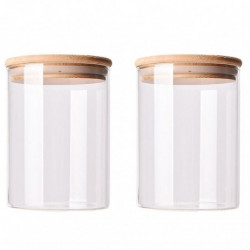 2pcs Bocaux de stockage en verre Récipients scellés de cuisine avec couvercle en bambou (300ml)