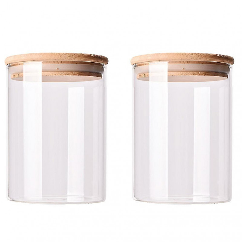 2pcs Bocaux de stockage en verre Récipients scellés de cuisine avec couvercle en bambou (300ml)
