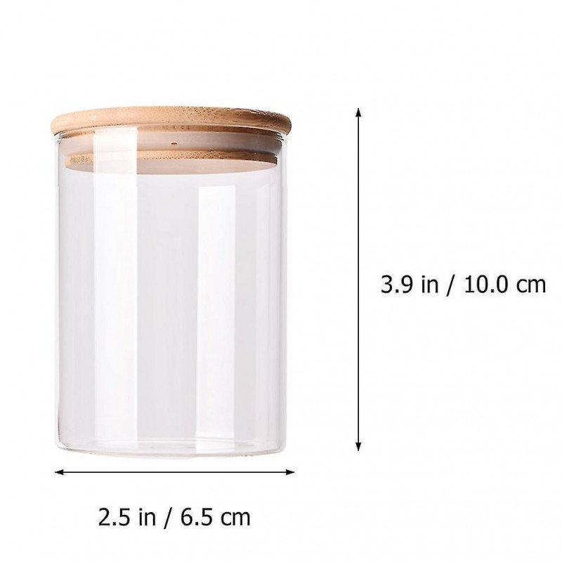 2pcs Bocaux de stockage en verre Récipients scellés de cuisine avec couvercle en bambou (300ml)