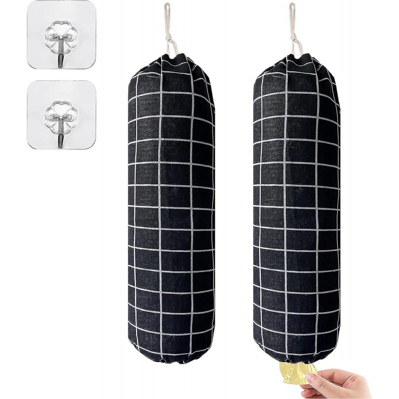 2pcs Plastic Bag Holder, Large Grocery Bags Holders, Wall Mount Garbage Plastic Bag Organizer, Shopping (check Black)