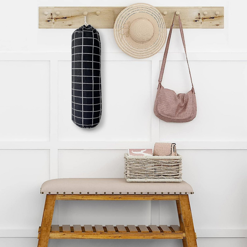 2pcs Plastic Bag Holder, Large Grocery Bags Holders, Wall Mount Garbage Plastic Bag Organizer, Shopping (check Black)