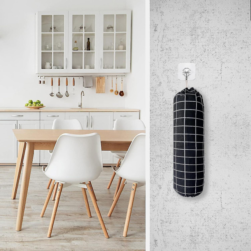 2pcs Plastic Bag Holder, Large Grocery Bags Holders, Wall Mount Garbage Plastic Bag Organizer, Shopping (check Black)