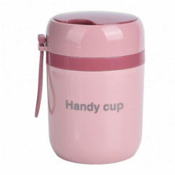 Insulated Soup Container 500ml - Double Anti-Scald Food Storage with Foldable Spoon (Nordic Pink)