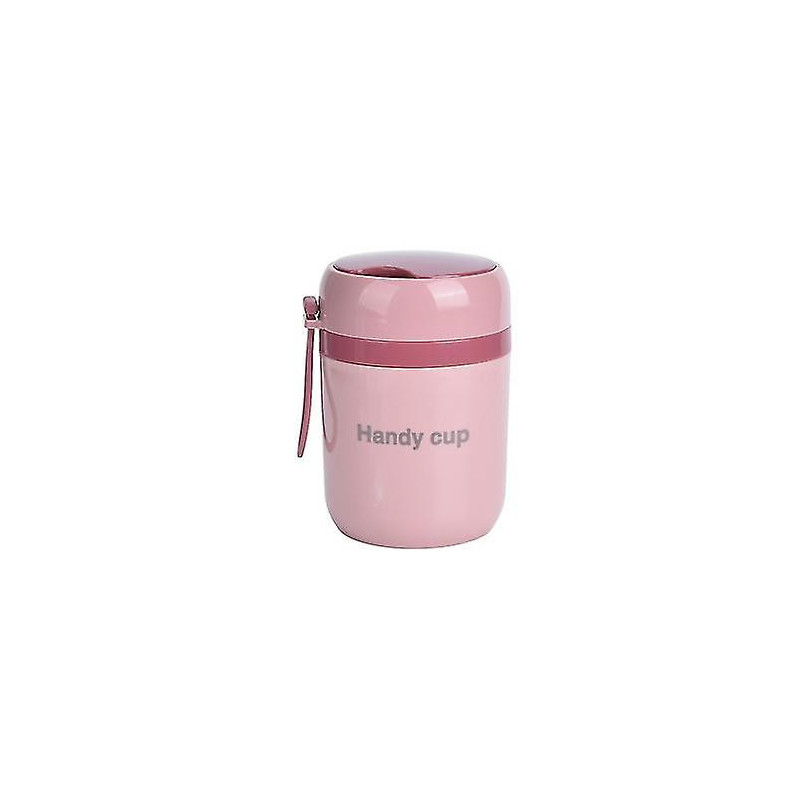 Insulated Soup Container 500ml - Double Anti-Scald Food Storage with Foldable Spoon (Nordic Pink)