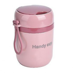 Insulated Soup Container 500ml - Double Anti-Scald Food Storage with Foldable Spoon (Nordic Pink)