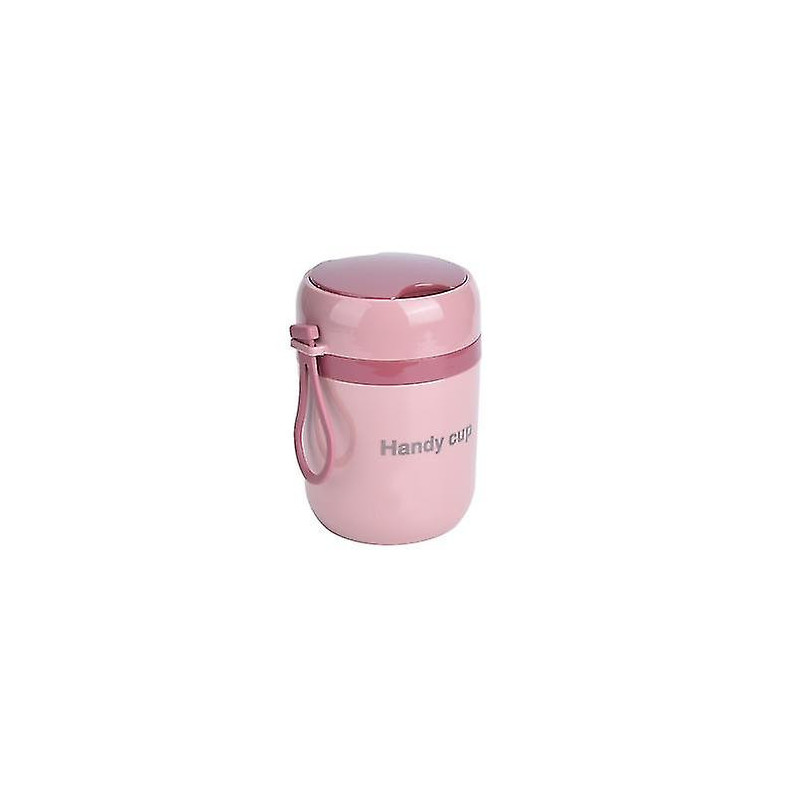 Insulated Soup Container 500ml - Double Anti-Scald Food Storage with Foldable Spoon (Nordic Pink)