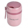 Insulated Soup Container 500ml - Double Anti-Scald Food Storage with Foldable Spoon (Nordic Pink)