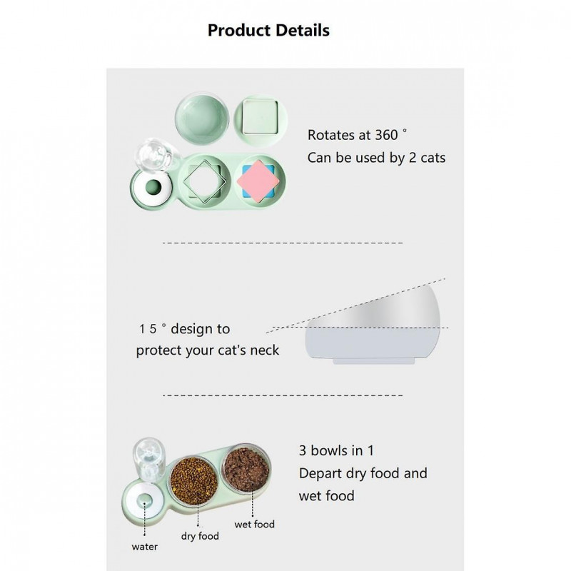 15 Small Dog Food Container, Cat Bowl And Automatic Feeding, Wet Food Detachment Or 2 Pieces For Pets, 3 In 1 | [...]