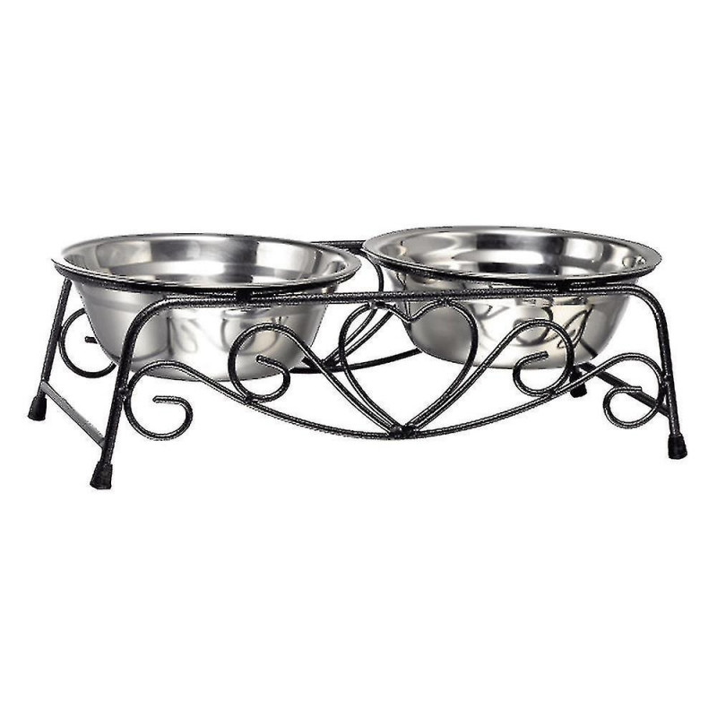 Bols d’eau alimentaire doubles en acier inoxydable surélevés avec support en métal pour mangeoire pour chiens et chats