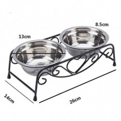 Bols d’eau alimentaire doubles en acier inoxydable surélevés avec support en métal pour mangeoire pour chiens et chats Bols d’eau alimentaire doubles en acier inoxydable surélevés avec support en métal pour mangeoire pour chiens et chats