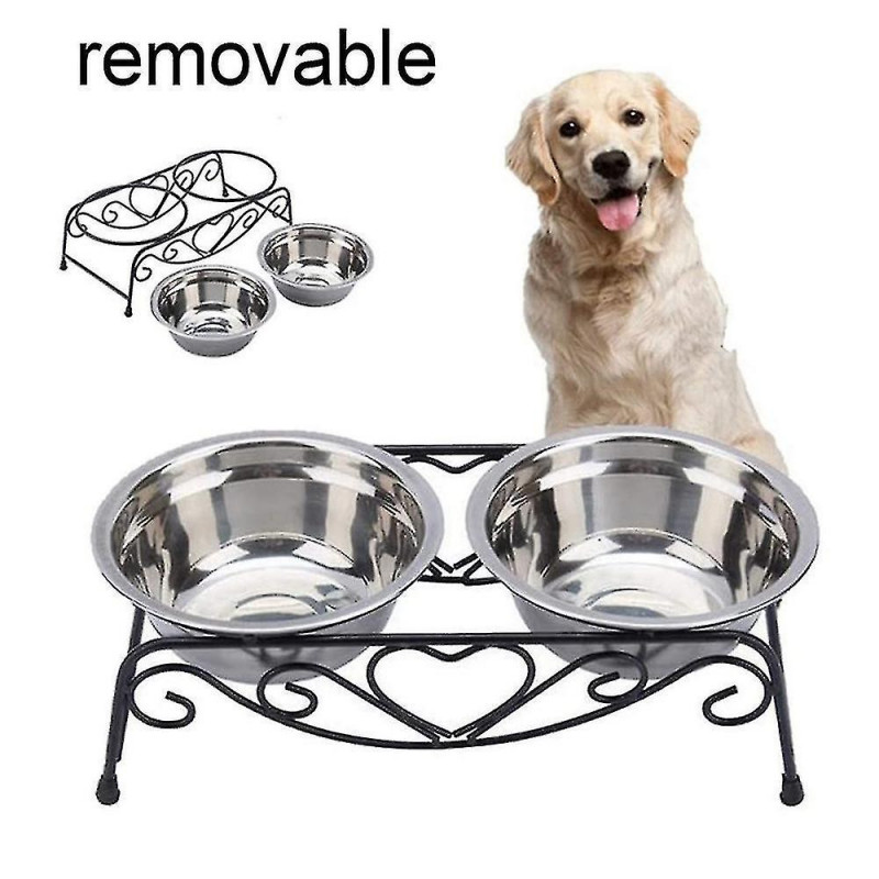 Bols d’eau alimentaire doubles en acier inoxydable surélevés avec support en métal pour mangeoire pour chiens et chats