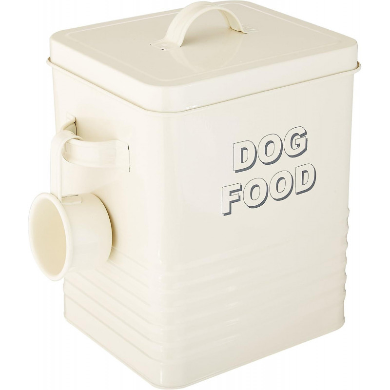 Sweet Home Cream Dog Food Storage Tin With Scoop, Steel(1pc-cream Colour)