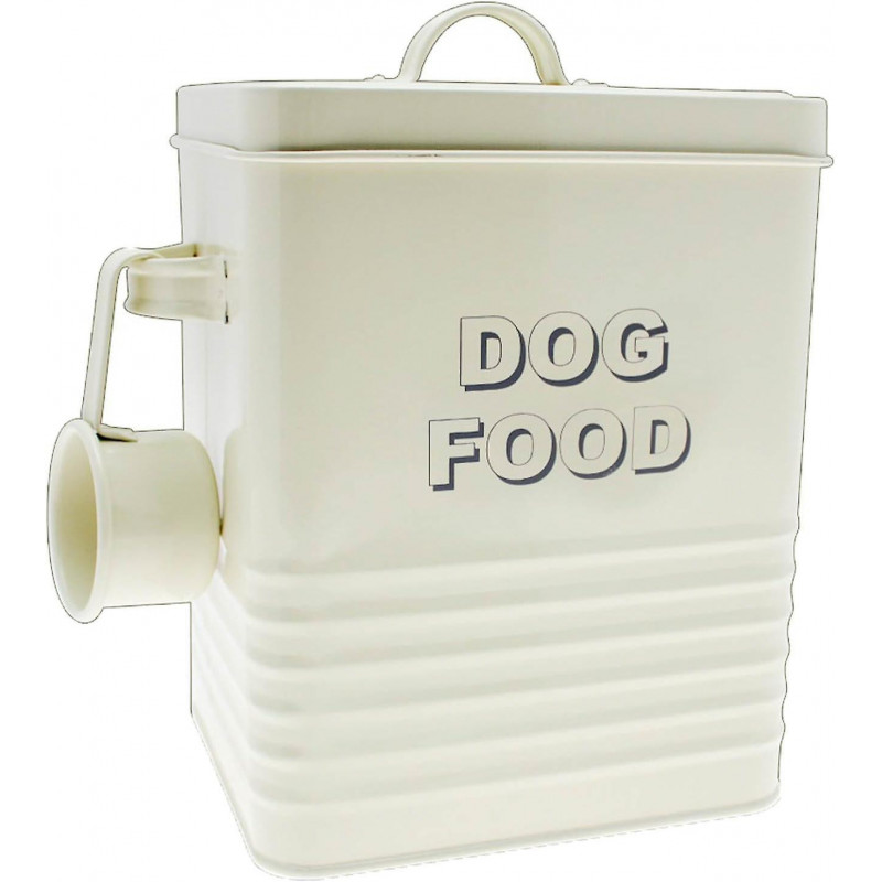 Sweet Home Cream Dog Food Storage Tin With Scoop, Steel(1pc-cream Colour)