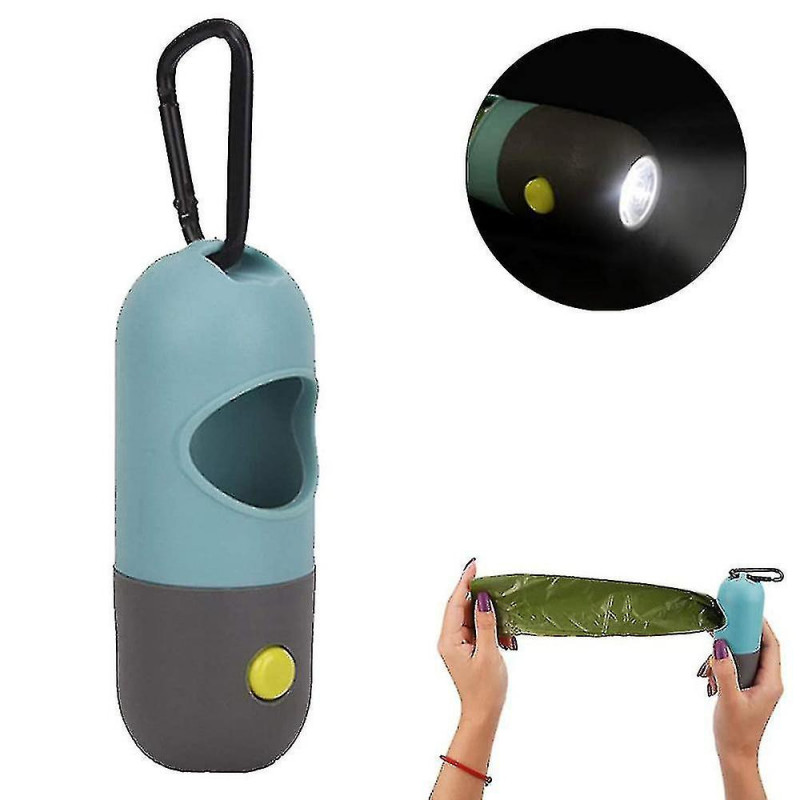 Dog Poop Bag Dispenser With Built-in Led Flashlight And Metal Clip