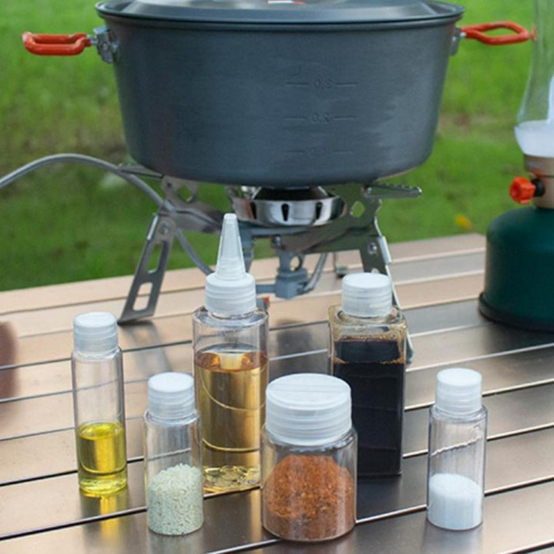 6 Pieces Outdoor Spice Jars Container Plastic Transparent With Storage Bag