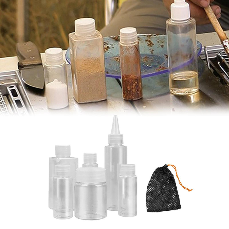 6 Pieces Outdoor Spice Jars Container Plastic Transparent With Storage Bag