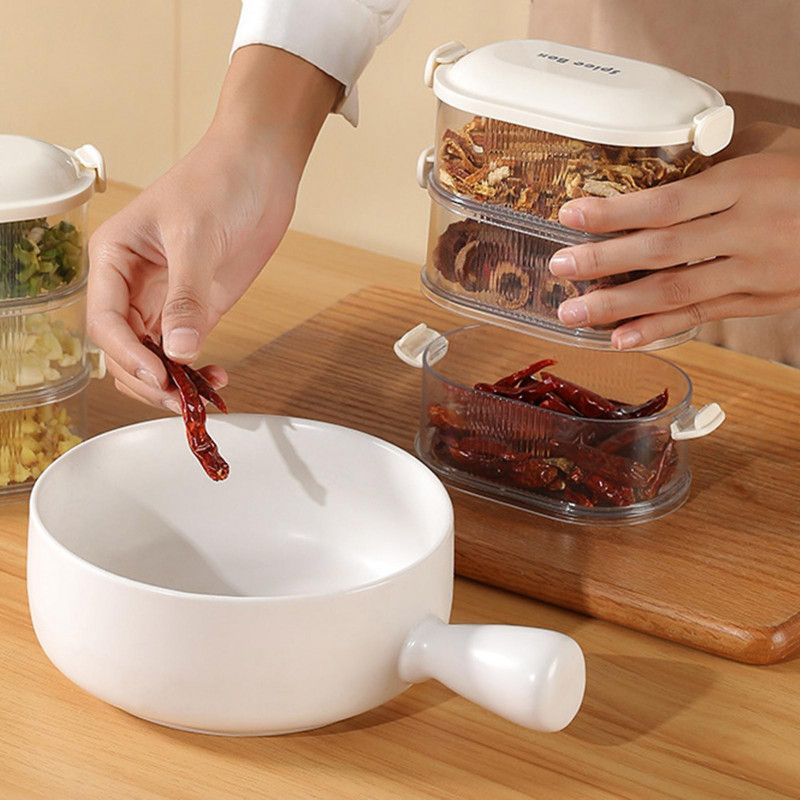 Single Dual Layer Stackable Seasoning Box Strong Seal Watertight Space-Saving Spice Jar Stackable Food Sealing Box [...]