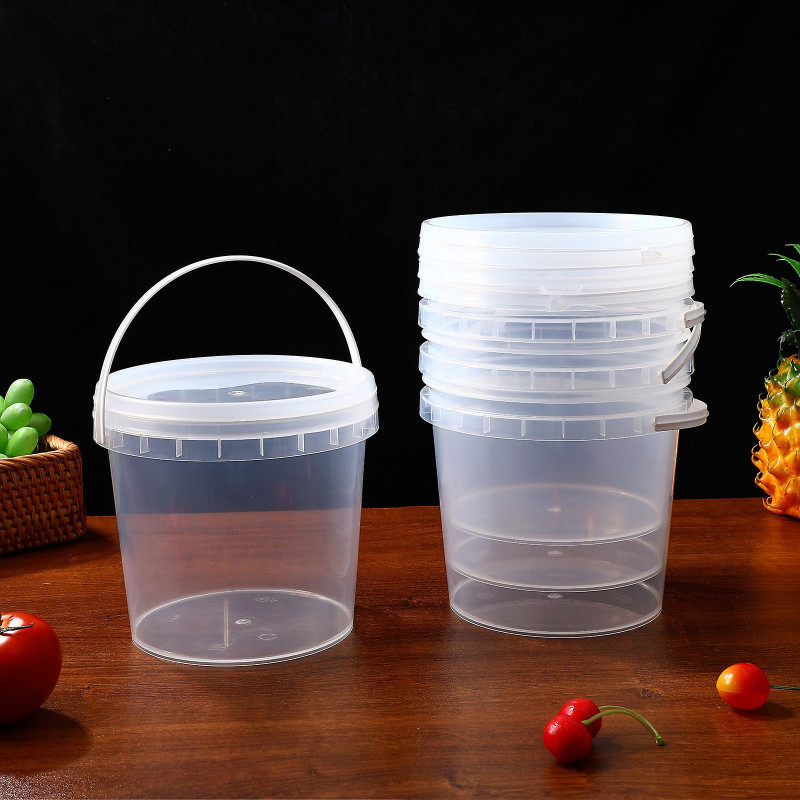 4pcs Transparent Storage Bucket Ice Cream Food Bucket Storage Tank with Lid