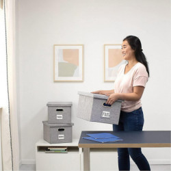 Foldable Linen Storage Box with Lid and Metal Handle