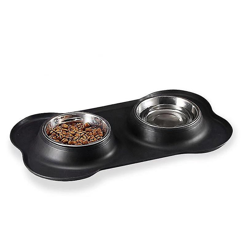 Double Stainless Cat And Dog Bowl Stainless Steel Bowl Non-slip Base Anti-overflow Anti-spill Silicone Mat