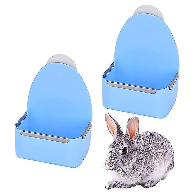 Rabbit Food Bowl Food Box Feed Box Automatic Feeder Overturned Trough 2 Pieces Blue
