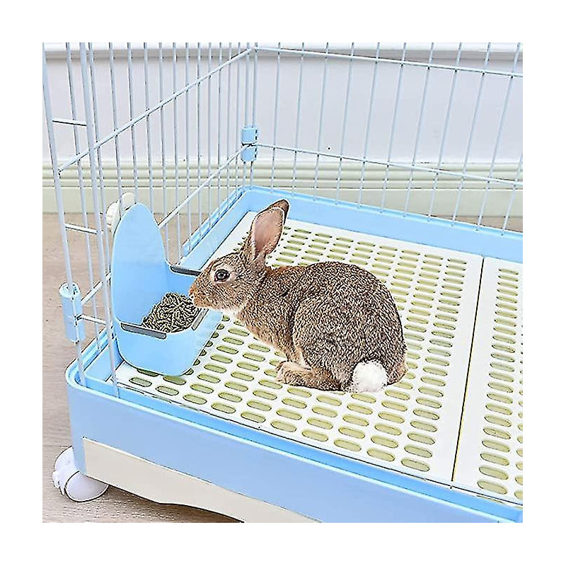 Rabbit Food Bowl Food Box Feed Box Automatic Feeder Overturned Trough 2 Pieces Blue