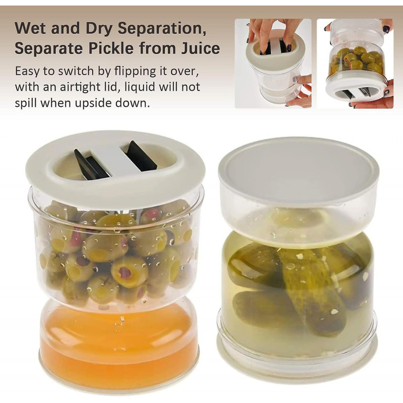 Pickle Olive Hourglass Jar - Airtight Food Container with Strainer Lid